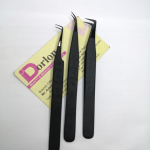 แหนบขนตาสีดำด้านที่หนีบขนตาแบบมีด้ามจับหัวใจแหนบต่อขนตาสแตนเลสปลายพลาสมาเงางาม90องศา - Product Image 1