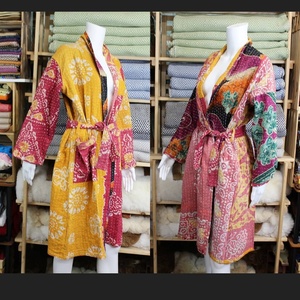 Floral Printed Vintage Kantha Kimono Jacket Free Size Kantha Robe Gifts <b>for</b> Her <b>Women</b> Wear Casual Robe Front Open Lace up Jacket - Product Image 2