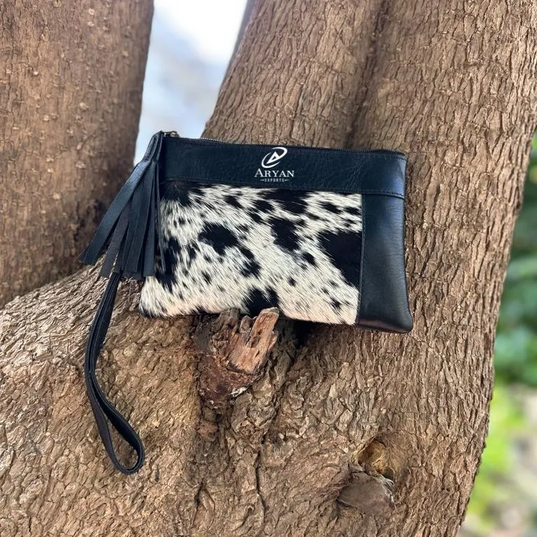 Cartera de piel auténtica con pelo para mujer, carteras bohemias antirrobo con cremallera corta de piel auténtica, bolsos para mujer