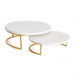 Plateau rond décoratif en marbre blanc et en bois, avec poignées en métal, 1 pièce, offre spéciale - Product Image 3