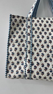 Indian Women's <b>Quilted</b> Cotton <b>Tote</b> <b>Bag</b> Hand-Block Printed - Product Image 5