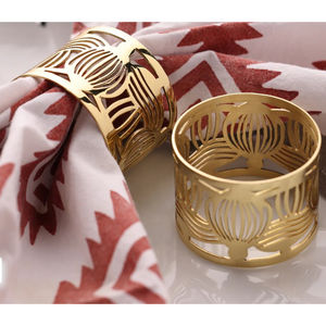 ห่วงใส่ผ้าเช็ดปากทำจากทองเหลืองลายดอกไม้ชุบทองอุปกรณ์ตกแต่งโต๊ะอาหารสุดหรู - Product Image 3