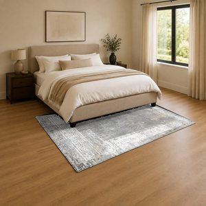 Tapis de salon LXDP-0810 gris argenté traditionnel oriental imprimé numériquement, lavable en machine, en chenille, antidérapant, vente en gros - Product Image 3