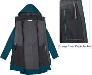 Chaqueta de lluvia Softshell impermeable larga para mujer con capucha transpirable con forro polar cortavientos - Product Image 4