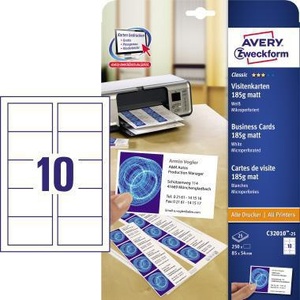 เอเวอรี่ ซเว็คฟอร์มนามบัตรคลาสสิค 185 กรัม/ตร.ม. สีขาว 25 แผ่น/แพ็ค 250 ใบ/แพ็ค DIN A4 - Product Image 1