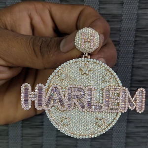 Pendentif en diamant Moissanite rond et baguette pour pendentif de style Hip Hop cadeau d'anniversaire pour homme en argent sterling 925 - Product Image 3