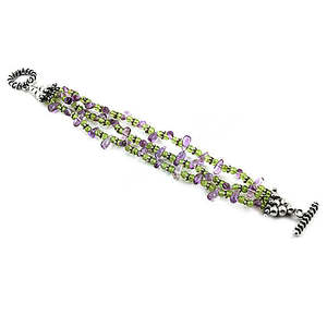 Bracelet à breloques en argent 925 avec améthyste, péridot, perle plaqué or pour femmes - Product Image 2