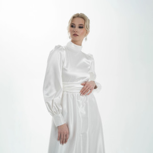Robe abaya slim pour femmes musulmanes Robe de mariage modeste et exclusive couleur ivoire sans cape - Product Image 1