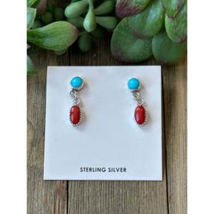 Navajo Handcrafted Multi Stone Sterling <b>Silver</b> Drop <b>Dangle</b> <b>Earrings</b> - Product Image 1