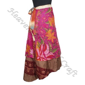 Nouveau maillot de bain de plage en soie enveloppante jupe longue réversible à deux couches Rajasthani couleurs assorties jupes longues magiques indiennes - Product Image 1