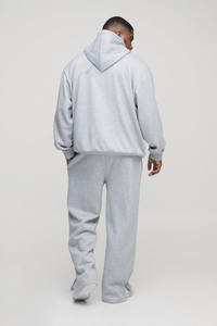 Oversized Boxy Streetwear Casual Sets Grey Plus Size 400gsm French Terry Drop Shoulder Hoodie Split-Hem Bootcut Pants Tracksuit - Product Image 3