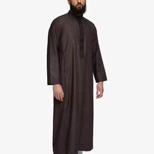 Robe Abaya de Dubaï coupe ample décontractée pour hommes, manches longues, col montant, Patchwork Design, Thobe marocain - Product Image 3