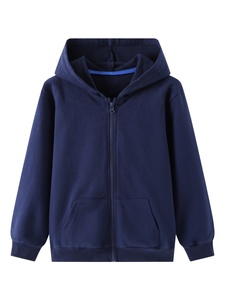 Sweat-shirt à capuche unisexe bleu marine 100% coton French Terry décontracté à fermeture éclair coupe classique avec poche pour l'automne - Product Image 1