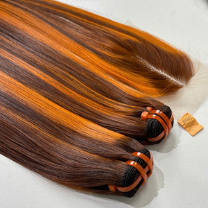 Precio de fábrica 100% Raw Virgin vietnamita humano encaje peluca trama hueso recto Piano naranja Color Super doble dibujado extensiones de cabello - Product Image 2