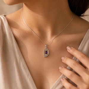 <b>Amethyst</b> Oval Charm <b>Pendant</b> Handmade Religious Jewelry with Opal Turquoise Ruby Quartz Emerald & Onyx Accents - Product Image 2