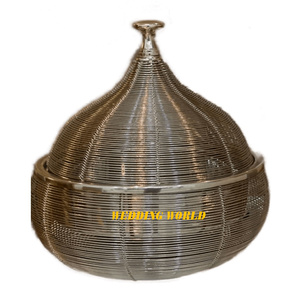 Casserole en acier inoxydable de qualité supérieure faite à la main Casserole de créateur forme ronde Table décorative nouveau chauffe-aliments en métal - Product Image 3