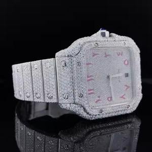 Nuevo reloj de cristal analógico de acero inoxidable de lujo con esfera de 41mm VVS Iced Moissanite Diamond Full Bust Square Band - Product Image 3