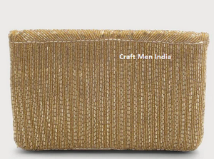 Flap <b>Clutch</b> <b>Bag</b> with Hand Bead Stone and <b>Pearl</b> Embroidery Suede Material Vintage Lady Style for Brides Wedding Party Wear - Product Image 4