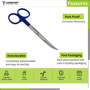 Ciseaux à micro dissection à iris en acier inoxydable de qualité supérieure 4.5 "CVD dentelé incurvé Super-Cut, pointe fine, anneaux bleus CE ISO - Product Image 5