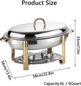 Ensemble de chauffe-plats pour buffet, plateau rond pour aliments commerciaux avec couvercle en verre comprenant une pince et une cuillère 6L Instant Traders - Product Image 2