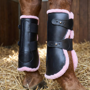 Botas de Protección para Tendones de Caballo, Color Negro y Rosa, Forro de Piel Sintética, Alta Calidad, Acolchado Suave, Color Personalizable, Botas Protectoras para Patas Equinas - Product Image 3