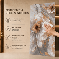 Panneau mural en PVC Morlenx Artistic Marble UV Sheet, design floral luxueux, panneau décoratif pour intérieur