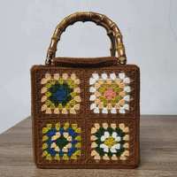 Tas Bahu Poliester Ritsleting Rajutan Vintage Pola Bunga Patchwork Tenun Portabel dan Modis Cocok untuk Liburan