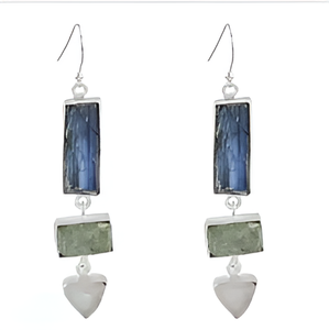 Boucles d'oreilles pendantes en fil d'oreille en argent sterling 925 avec quartz rose kyanite verte Boucles d'oreilles à la mode pour cadeau de mariage. - Product Image 5