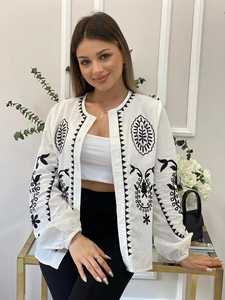 Chaqueta corta de algodón Vintage para mujer Vishivanka bordada con adorno único negro hecho a mano en India otoño teñido - Product Image 6