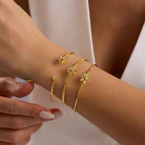 Custom Birth Flower Cuff Blue Sapphire <b>Bracelet</b> Personalized <b>Bridesmaid</b> Floral <b>Bracelet</b> 925 Sterling Silver 14K Gold Plated - Product Image 4