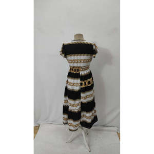 Women's Short Sleeve Wrap Neck <b>Elastic</b> Waist Patterned Maxi Length Knitted Crepe <b>Dress</b>, 25864 - Product Image 5