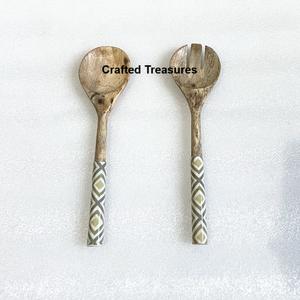 Ensemble de service à salade en bois d'acacia avec impression émaillée Vaisselle de table de restaurant élégante pour la décoration d'ustensiles de cuisine Mariages Événement - Product Image 1