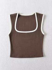 เสื้อแขนกุดลำลองคอเหลี่ยมสีล้วนสำหรับผู้หญิง2024 Y2k - Product Image 6