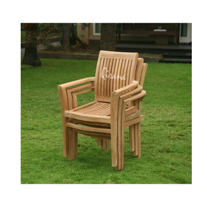 Muebles para el hogar Silla de comedor de teca moderna para exteriores con acabado natural Silla de brazo apilable Jepara para exteriores e interiores - Product Image 5