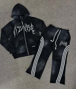Custom High Quality Mens Zip up Baggy Oversized Side Stripe Sweatsuit Hoodie and <b>Sweatpants</b> <b>Set</b> Men's Tracksuit - Product Image 1