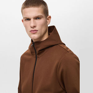 Men Hooded <b>Zip</b> Up Sweatshirt 100% Cotton French Terry Regular Fit Solid <b>Brown</b> Casual Autumn Wear Bulk OEM Clothing Manufacturer - Product Image 6