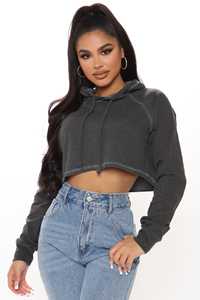 Professional High Quality Fleece Material OEM ODM Best Design Women's Acid Washed Pullover Hoodie <b>With</b> Full <b>Sleeves</b> <b>Crop</b> <b>Top</b> - Product Image 2