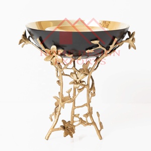 2025 dernier bol de brûleur rond en métal sur pied Base/centres de table bol de fruits bol décoratif doré avec support de feuille - Product Image 2