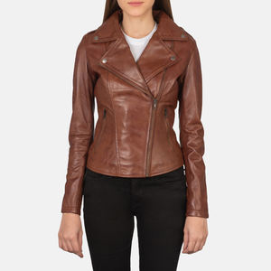 Genuine Leather Women's Jackets High Quality <b>Brown</b> Biker Jacket Wholesale Bomber Jackets Custom Logo Colors OEM Zipper 2025 - Product Image 4