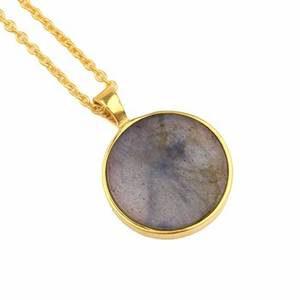 Women's 15mm Natural Blue Fire Labradorite <b>Pendant</b> <b>Necklace</b> Dainty Minimalist Design <b>Fine</b> Sterling Silver Gold Plating Jewelry - Product Image 1