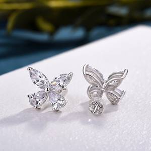 Flower Shape Marquise Cut Zircon <b>Stud</b> <b>Earrings</b> 925 Silver Women's Romantic Everyday Wear Jewelry - Product Image 3