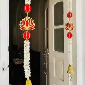 สายออกแบบดอกบัว MDF พร้อม mogra ดอกไม้เทียมแขวนผนังสำหรับวัด Diwali pooja ตกแต่งงานแต่งงานและตกแต่งเทศกาล - Product Image 1