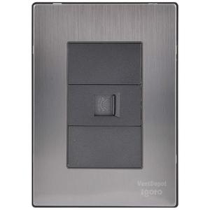 แผ่นติดผนังโทรศัพท์, MXIUT-001, 1 ชิ้น, ช่องเสียบโทรศัพท์, RJ11 CAT3, สีเงิน/อ็อกซ์ฟอร์ด, สแตนเลส/พีซี - Product Image 1