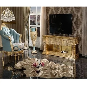 Meuble TV antique de style français pour la maison Meuble TV classique et de luxe en bois massif de style européen - Product Image 1