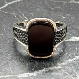 Men's Modern Statement Sterling Silver <b>Signet</b> <b>Ring</b> Elegant Black <b>Onyx</b> with Nature Inlay Minimalist Luxury Perfect Husband Gift - Product Image 2