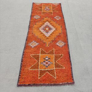 Vintage Turkish <b>Rug</b>, 2.8x7.7 ft <b>Runner</b> <b>Rug</b>, Orange White Solid Wool <b>Rug</b> - Product Image 1
