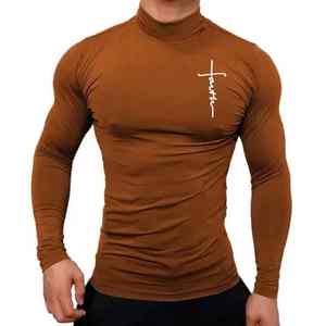 Nueva moda para hombre, camisetas activas de manga larga con cuello alto, camiseta de entrenamiento de gimnasio con diseño de camisetas musculares - Product Image 2