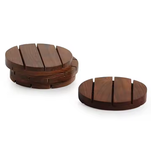 Meilleure qualité sous-verre en bois indien couleur marron forme ronde design fantaisie Offre Spéciale bois naturel de haute qualité par artisanat croissant - Product Image 2