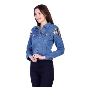 Chaquetas de mezclilla de mujer informales de gran tamaño de nuevo estilo para algodón transpirable teñido liso con chaquetas de mezclilla de mujer con servicio OEM - Product Image 3