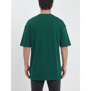 เสื้อยืดคอกลมสีเขียวทรงโอเวอร์ไซส์สำหรับผู้ชาย ผ้าคอตตอนเนื้อหนา พิมพ์ลายโลโก้ ปรับแต่งได้ตามต้องการ แขนเสื้อแบบดรอปโชว์เดอร์ สไตล์ลำลอง - Product Image 2